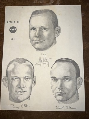 Original NASA Apollo 11 Astronauts Drawings 1969 Moon Landing Ron Juge 8x10