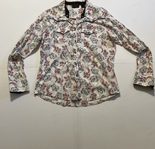 Wrangler Western Snap Shirt Large   White Red Black Floral Print Cowgirl Women  s