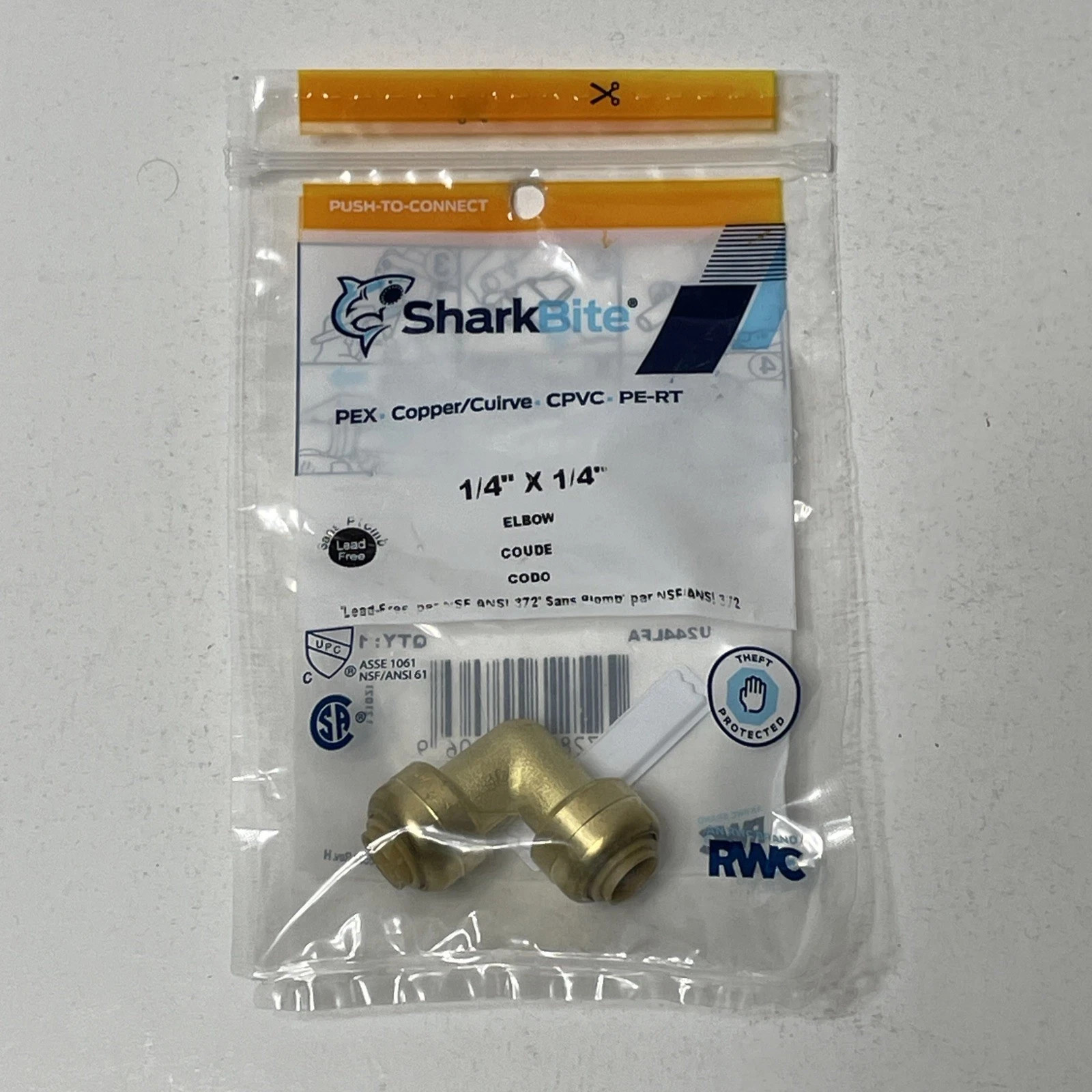 SharkBite U244LFA 1/4" Elbow Push To Connect Brass 90-Degree El PEX PVC Copper