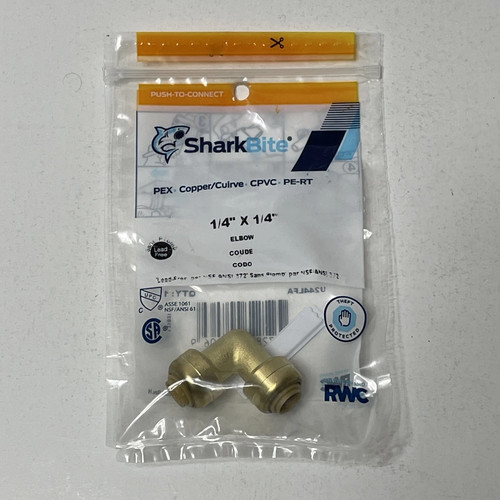 SharkBite U244LFA 1/4" Elbow Push To Connect Brass 90-Degree El PEX PVC Copper