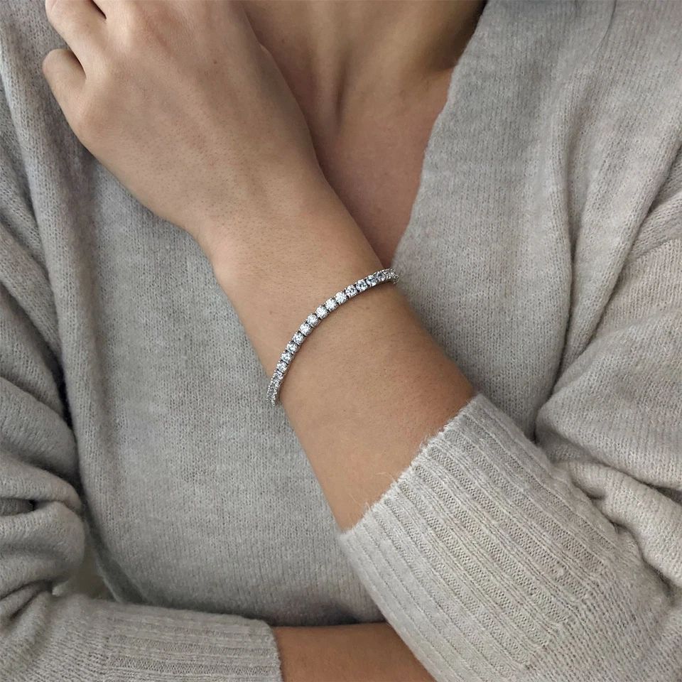 Silverly Bracciale Tennis Argento 925 Con 4mm Zirconi Brillanti 18 cm - Immagine 2 di 4