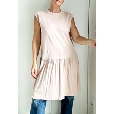 Uniqlo Blush Pink Shift Dress Size Small Bottom pleats Sweatshirt Style Layering