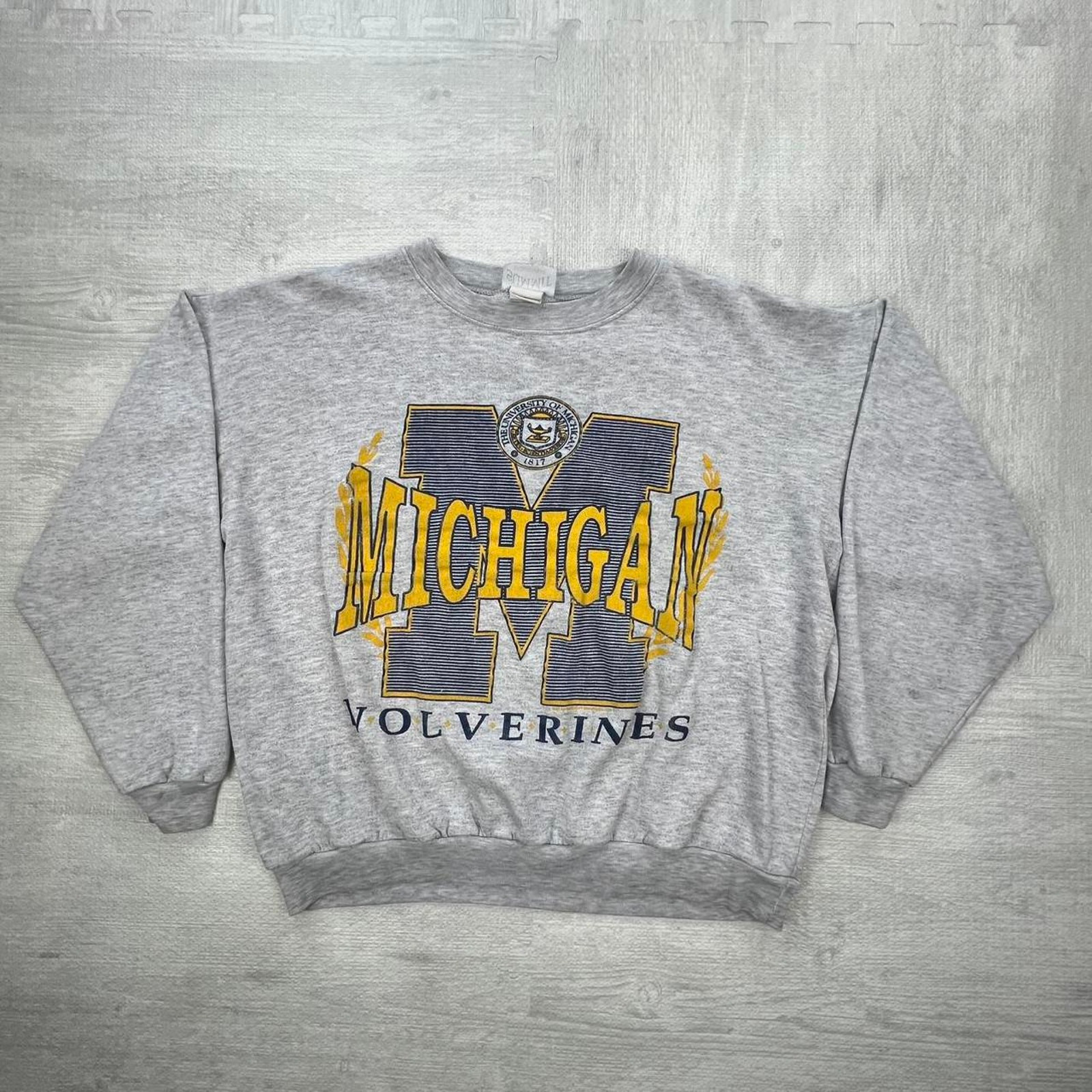 Vintage 80s Michigan Wolverines Sweatshirt Size: XL Grey NCAA College Retro