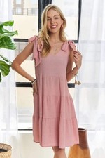 Women's V-Neck Tie-Shoulder Tiered Dress