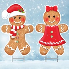Christmas Gingerbread Boy and Girl Yard Sign Decoration, Large Brown