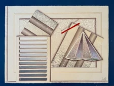 ⭕️ LUIS MAZORRA 39/125 ETCHING DIMENSIONAL COLLAGE “SPACE WITH GRAY BACKGROUND”