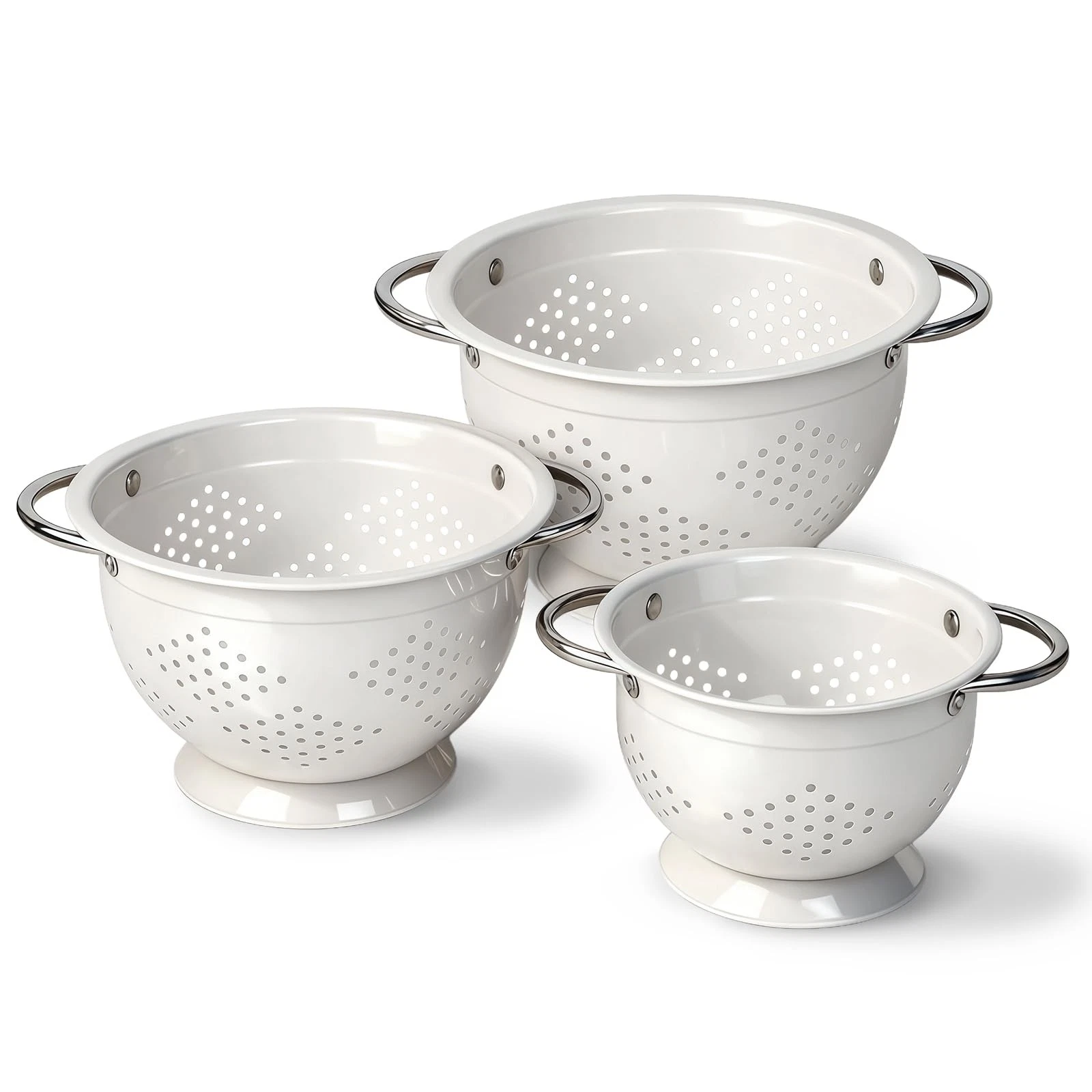 Colander Set for Kitchen, 1.5, 3, 5 Qt Stainless Steel Handle Food Strainers ...