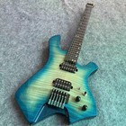 Headless Blue Electric Guitar Flame Maple Top 24 Frets HH Pickups Maple Neck