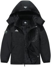 Boy's Winter Ski Jacket Warm Snow Coat Thickened Windproof Hooded Coat 6 Black