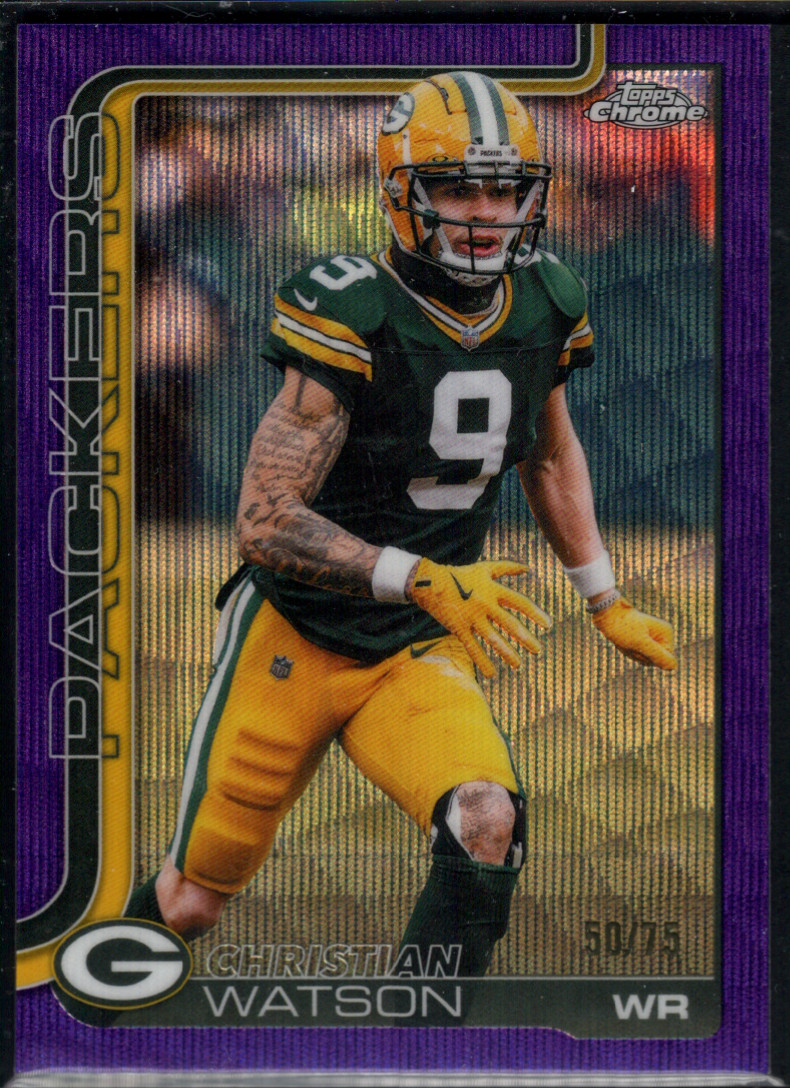 2025 Topps Chrome Christian Watson #112 Purple Wave /75 Green Bay Packers