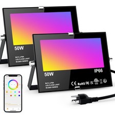 Flood Lights RGB Color Changing 500W Equivalent, Outdoor RGBW Bluetooth Flood...