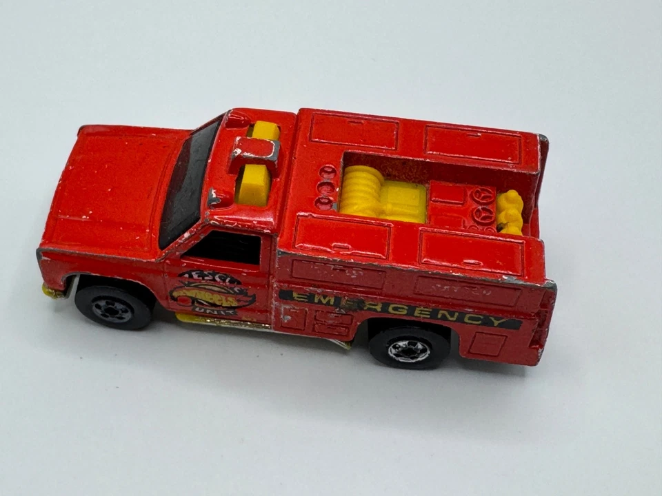 Camión de bomberos Hot Wheels Blackwalls 1974 unidad de rescate fundido a presión 1:64 vintage Foto 2 de 4