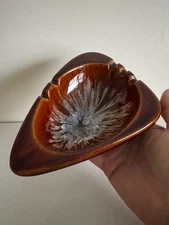 Vintage MCM Triangular Drip Glaze Art Pottery Ashtray Candy Dish