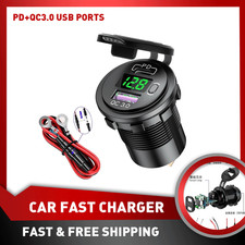 PD QC3.0 USB Car Fast Charger Power Socket Outlet LED Voltmeter For Android IOS