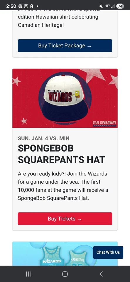 NEW Washington Wizards Spongebob Hat (Giveaway) SGA - Not sold in Stores - Image 1 of 1