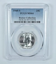 1948-S Washington Quarter Boston Collection MS64 PCGS Blue Label