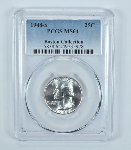 1948-S Washington Quarter Boston Collection MS64 PCGS Blue Label