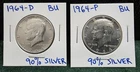 Lot of Two (2) 1964-D & 1964-P Kennedy Half Dollars, BU Condition, 90% Silver
