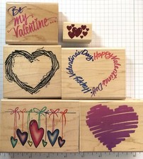 Mixed Lot Valentines Hearts 7 wood mount rubber stamps