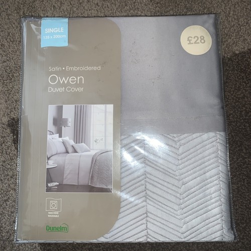 Dunelm Single Duvet Cover Set Satin Embroidered “Owen” Grey/silver 5054077203258 eBay