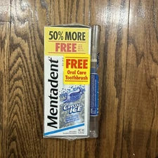 NOS Mentadent Crystal Ice 5.25 Bonus Box Pump +Mentadent Soft Full 51 Toothbrush