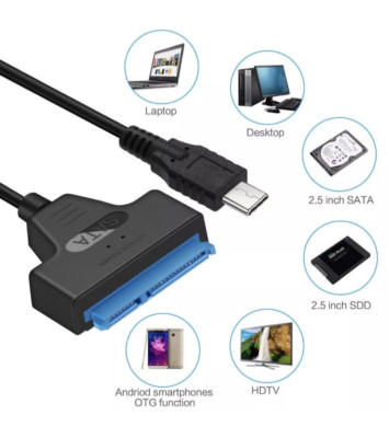 USB Type C to SATA III HDD SSD 2.5'' Hard Drive Adapter Cable 22-Pin UASP US