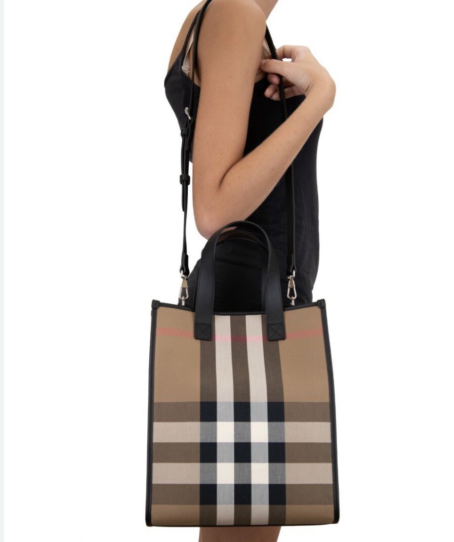 $1,090 Burberry Small Book Tote Taupe/Brown With shoulder leather