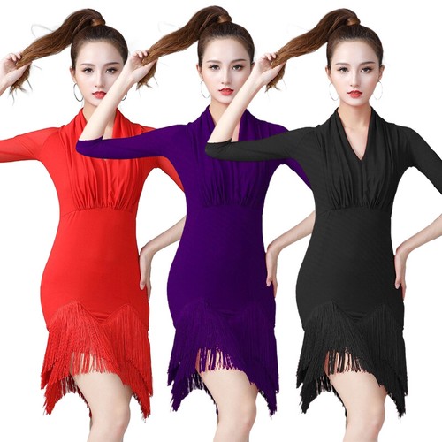 Womens Tassel Dress Latin Dance Dress Practice Performance Costume Dance Costume - Picture 3 of 19