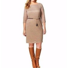 Sharagano Plus Size 24W Cafe Textured Zig Zag Belted Dress EUC $118 2458 Crochet