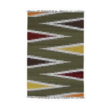 5'1" x 8'1" Green Flat Weave Kilim 100 Wool Hand Woven Reversible Rug R87931