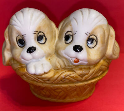 ROYAL CROWN FIGURINE DOGS/PUPPIES IN BASKET-VERY CUTE