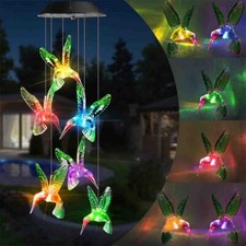 Solar Powered Color-Changing LED Hummingbird Wind Chimes Light Garden Yard Decor