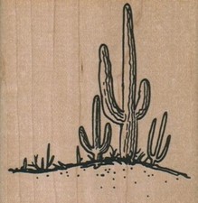 Saguaro Cactus Clump 2 3/4 x 2 3/4" Rubber Stamp, Plants Stamp, Flowers, Trees