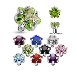 14g Cubic Zirconia Dermal Anchor Tops and Base Surgical Steel Microdermals Body Piercings