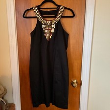 Boston Proper Black Dress Women's Sz 8 Keyhole Metallic Beaded Detail Sleeveless
