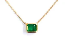 2.5Ct Emerald Cut Simulated Emerald/CZ Birthstone Pendant 14k White Gold Plated