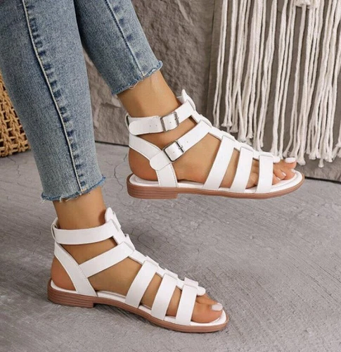 Women Casual Sandals Flats Heels Gladiator Holiday Zip Buckle Roman Walks Shoes - Picture 12 of 16