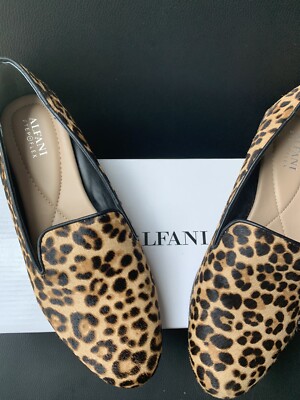 Alfani Oceanaa Leopard Cheetah Calf Hair Step N Flex Smoking Loafer Flats, 