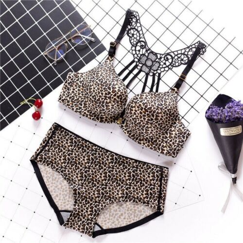 Front Closure Sexy Bra Sets Leopard Gather Lingerie Push Up Bra Intimates 38C - Afbeelding 1 van 12