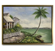 Hungryartist -Original Painting of CliffSide House on Canvas 12x16Framed