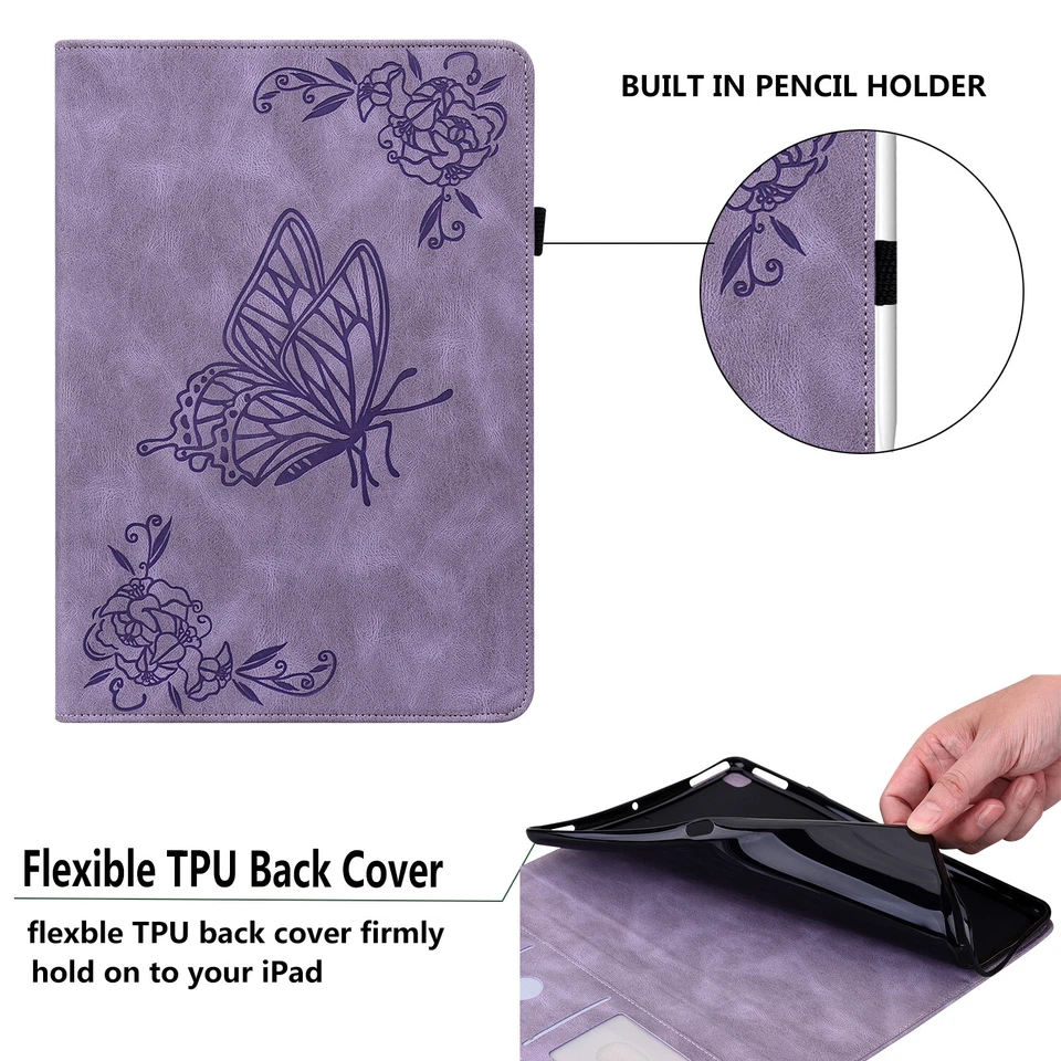 For iPad 10th 9th Gen 8th/Air/Pro 11/mini 6 Butterfly Leather Stand Wallet Case  - Image 4 of 4