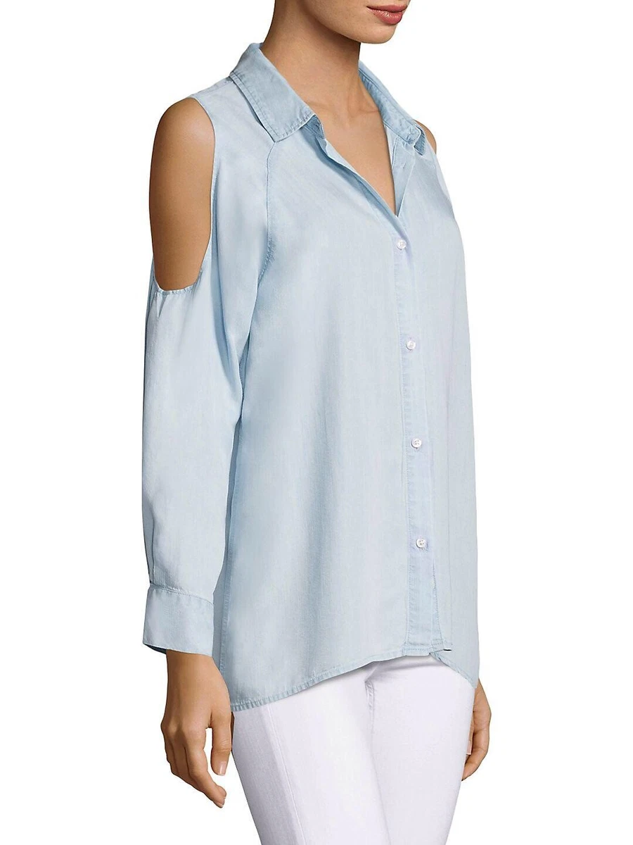 Rails Sadie Light Vintage Chambray Cold Shoulder Button Down Blouse Top Shirt XS