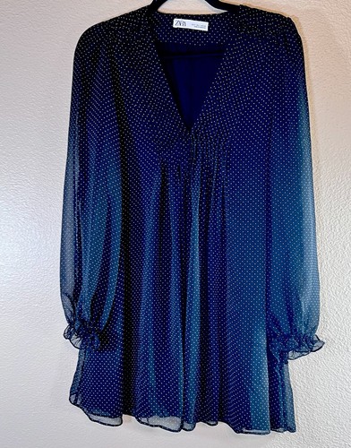 ZARA Minikleid Größe S schwarz Schweizer Punkte transparent fließend - Bild 5 von 8