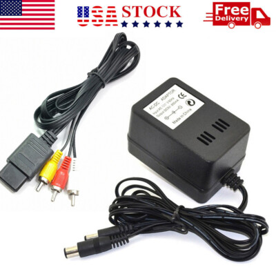 Audio AV RCA+AC Cable Power Supply Adapter Cord For Super Nintendo SNES Game Set