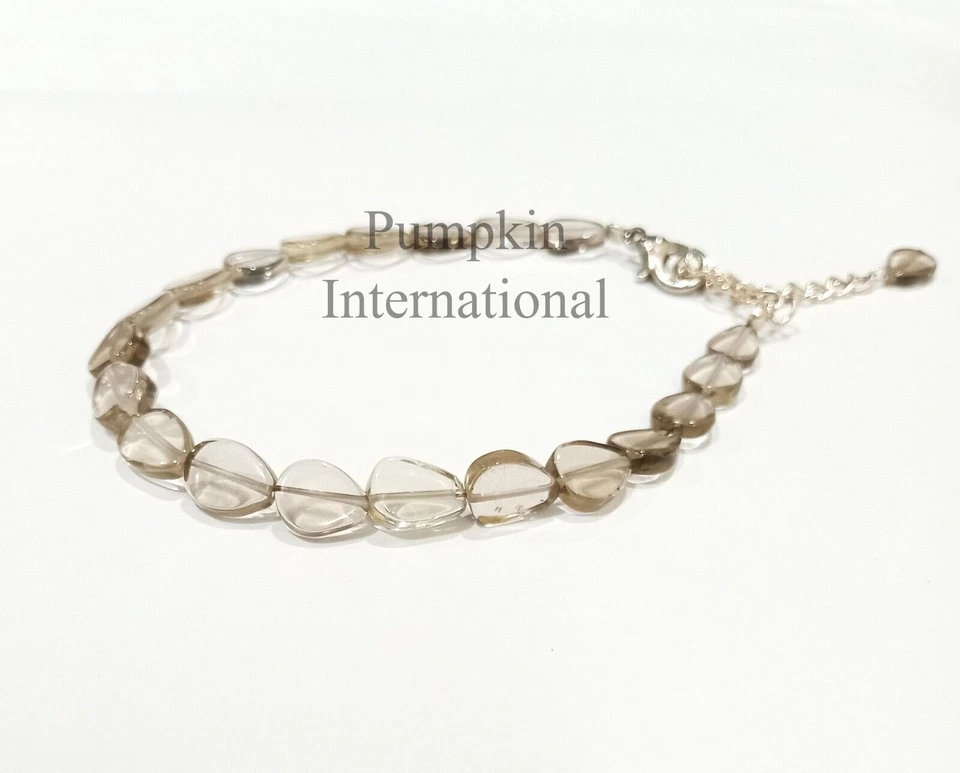 Brazalete de plata de ley 925 con cuentas de cuarzo ahumado natural en forma de pera Foto 2 de 3