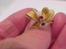 ART DECO 18K SOLID GOLD DIAMOND & RUBY RIBBON RING SZ 7 RARE