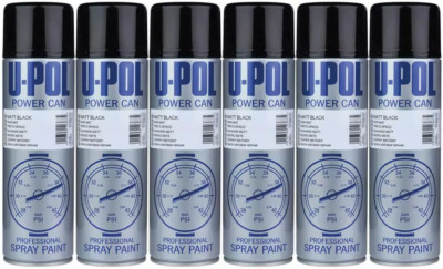 6 x U-Pol Matt Black Power Dose 500ml Spray Aerosol PCMB/AL Upol