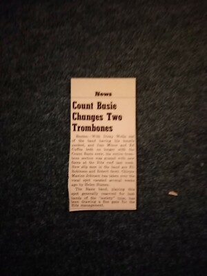 G9p Ephemera 1941 Jazz Artikel Zählung Basie Wechsel zwei Posaunen 