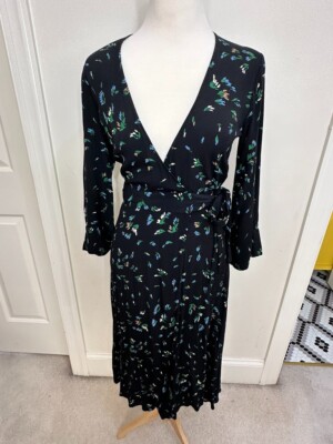 ganni green and black dress Ganni // Black & Green Floral Ruffle Dress – VSP Consignment