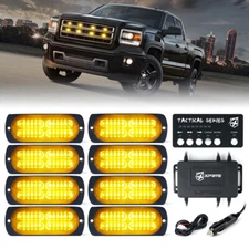 Xprite 8pcs Amber 24 LED Strobe Lights Set Grille Side Marker with Control Box